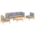 6-tlg. Garten-Lounge-Set mit Grauen Kissen Kiefer Massivholz
