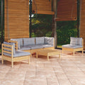 6-tlg. Garten-Lounge-Set mit Grauen Kissen Kiefer Massivholz