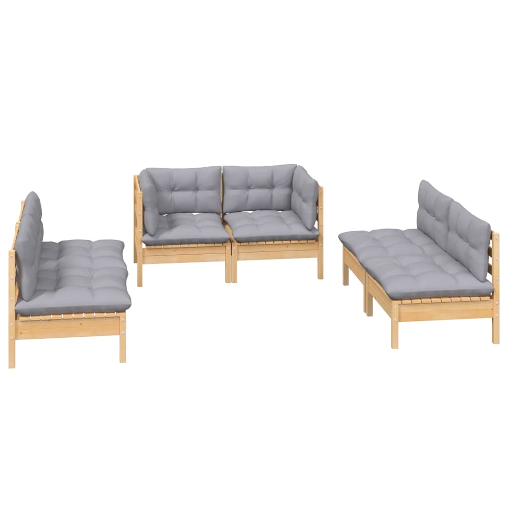 6-tlg. Garten-Lounge-Set mit Grauen Kissen Kiefer Massivholz