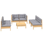7-tlg. Garten-Lounge-Set mit Grauen Kissen Kiefer Massivholz