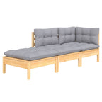 3-tlg. Garten-Lounge-Set mit Grauen Kissen Kiefer Massivholz