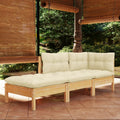 3-tlg. Garten-Lounge-Set mit Creme Kissen Massivholz Kiefer