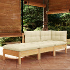 3-tlg. Garten-Lounge-Set mit Creme Kissen Massivholz Kiefer