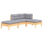 4-tlg. Garten-Lounge-Set mit Grauen Kissen Kiefer Massivholz
