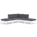 5-tlg. Garten-Lounge-Set mit Kissen Weiß Kiefernholz