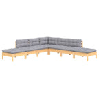7-tlg. Garten-Lounge-Set mit Grauen Kissen Kiefernholz