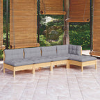 5-tlg. Garten-Lounge-Set mit Grauen Kissen Kiefernholz