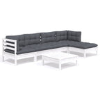 6-tlg. Garten-Lounge-Set mit Kissen Weiß Kiefernholz