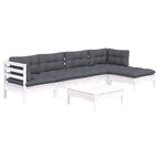 6-tlg. Garten-Lounge-Set mit Kissen Weiß Kiefernholz