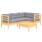 5-tlg. Garten-Lounge-Set mit Grauen Kissen Kiefernholz