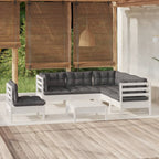 6-tlg. Garten-Lounge-Set mit Kissen Weiß Kiefernholz