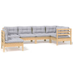 6-tlg. Garten-Lounge-Set mit Grauen Kissen Kiefernholz