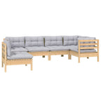6-tlg. Garten-Lounge-Set mit Grauen Kissen Kiefernholz