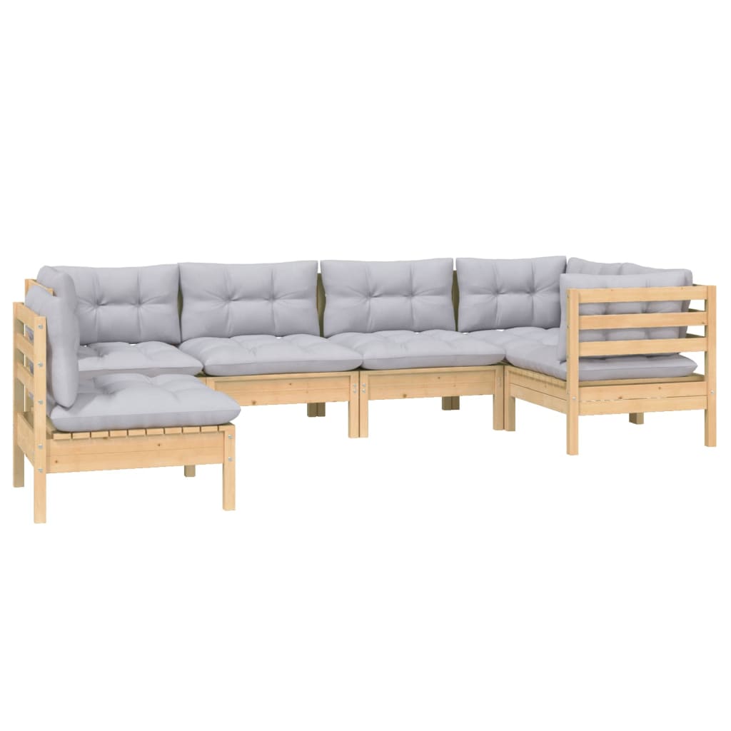 6-tlg. Garten-Lounge-Set mit Grauen Kissen Kiefernholz