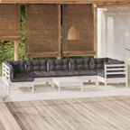 8-tlg. Garten-Lounge-Set mit Kissen Weiß Kiefernholz