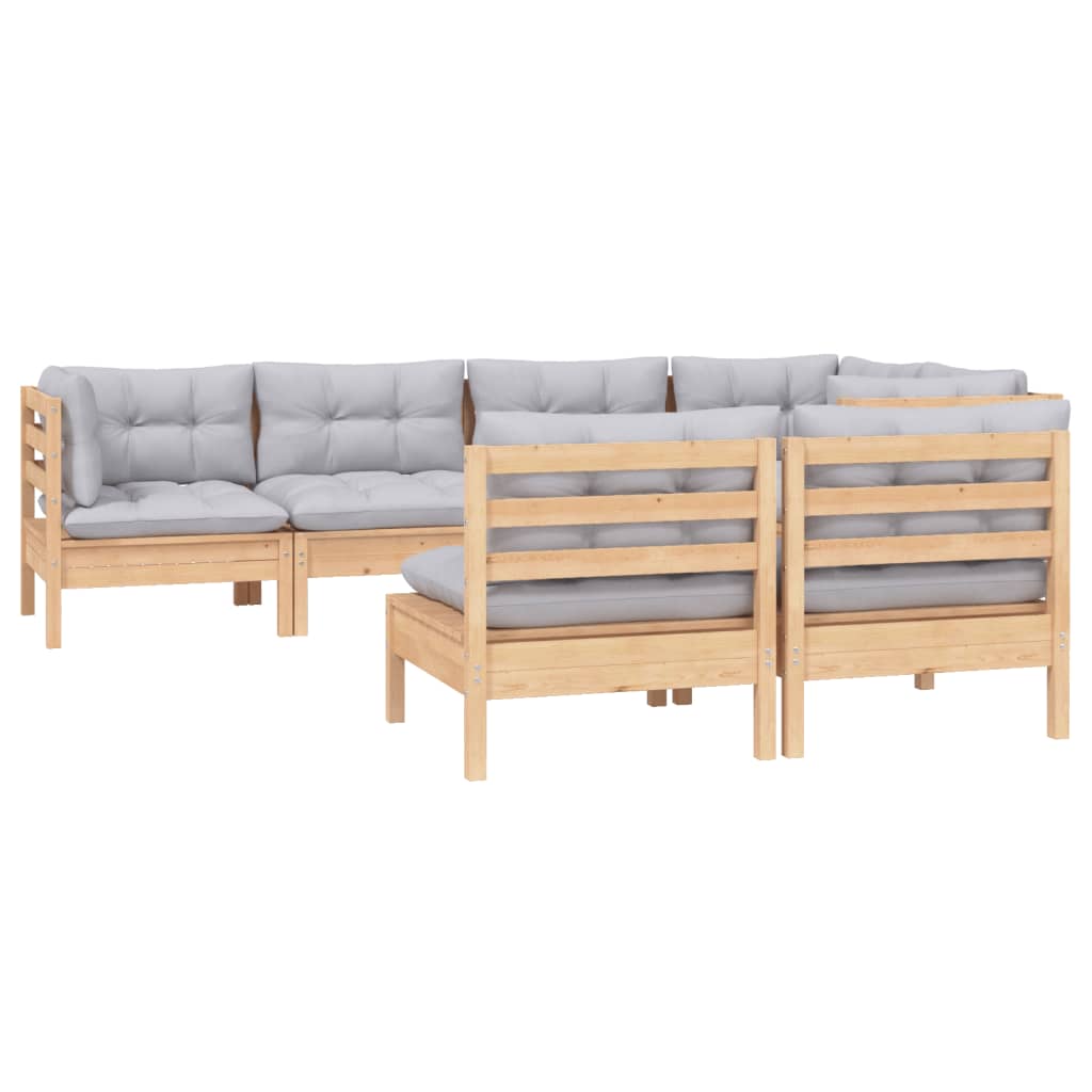 7-tlg. Garten-Lounge-Set mit Grauen Kissen Kiefer Massivholz