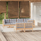 7-tlg. Garten-Lounge-Set mit Grauen Kissen Kiefer Massivholz