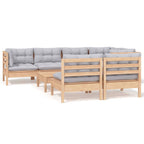 8-tlg. Garten-Lounge-Set mit Grauen Kissen Kiefer Massivholz