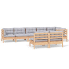 8-tlg. Garten-Lounge-Set mit Grauen Kissen Kiefer Massivholz