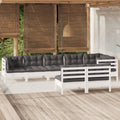 8-tlg. Garten-Lounge-Set mit Kissen Weiß Kiefer Massivholz