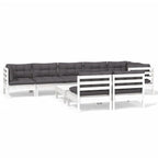 9-tlg. Garten-Lounge-Set mit Kissen Weiß Kiefer Massivholz