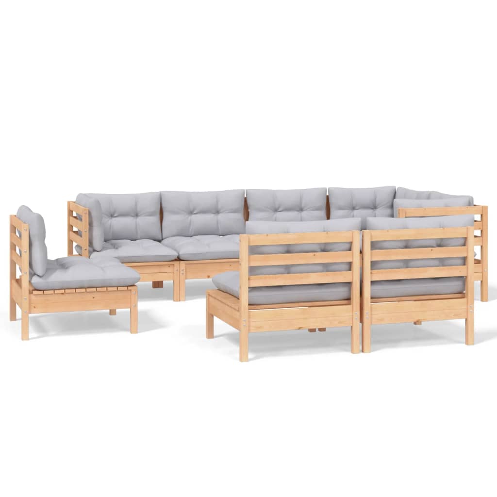 8-tlg. Garten-Lounge-Set mit Grauen Kissen Kiefer Massivholz