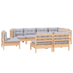 8-tlg. Garten-Lounge-Set mit Grauen Kissen Kiefer Massivholz