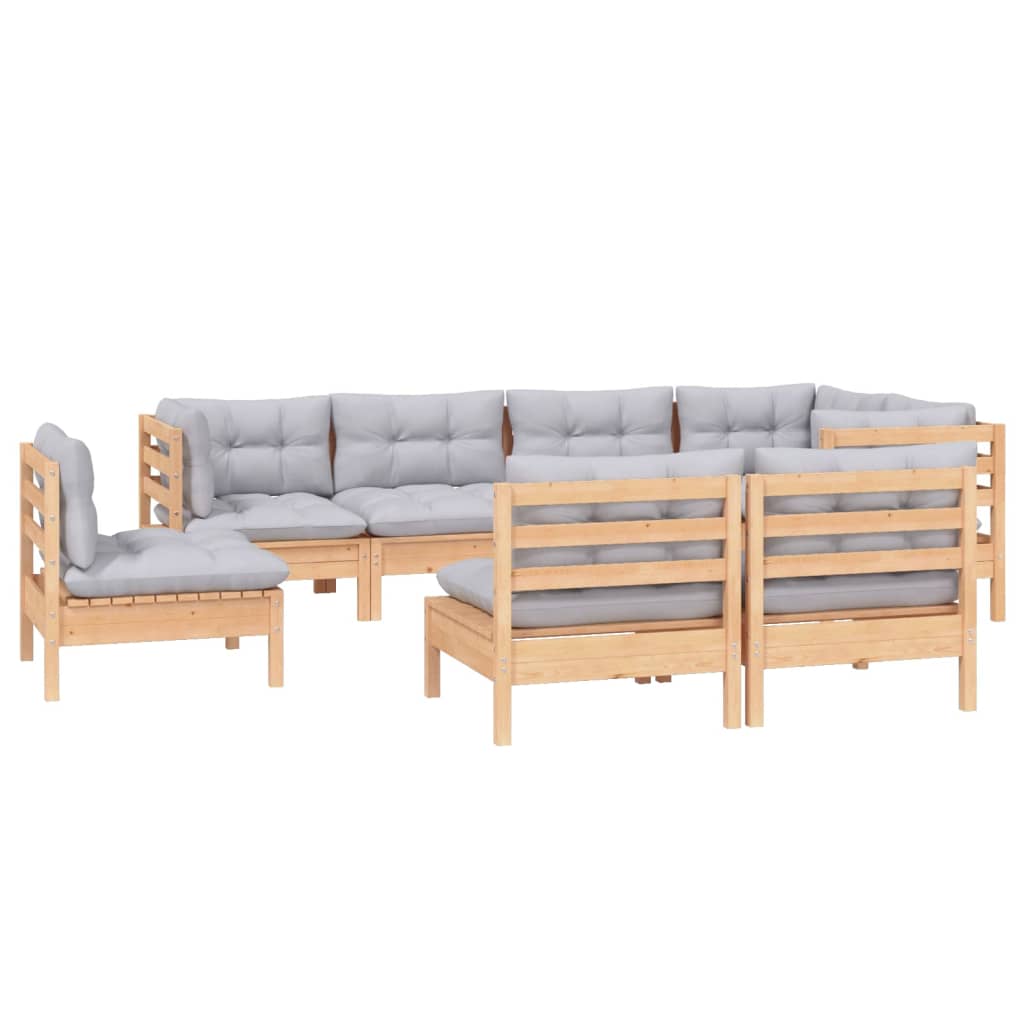 8-tlg. Garten-Lounge-Set mit Grauen Kissen Kiefer Massivholz