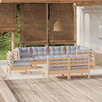 8-tlg. Garten-Lounge-Set mit Grauen Kissen Kiefer Massivholz