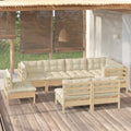 8-tlg. Garten-Lounge-Set mit Creme Kissen Massivholz Kiefer