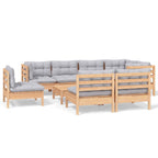 9-tlg. Garten-Lounge-Set mit Grauen Kissen Kiefer Massivholz
