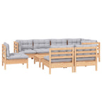 9-tlg. Garten-Lounge-Set mit Grauen Kissen Kiefer Massivholz