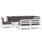 9-tlg. Garten-Lounge-Set mit Kissen Weiß Kiefer Massivholz