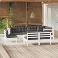 9-tlg. Garten-Lounge-Set mit Kissen Weiß Kiefer Massivholz