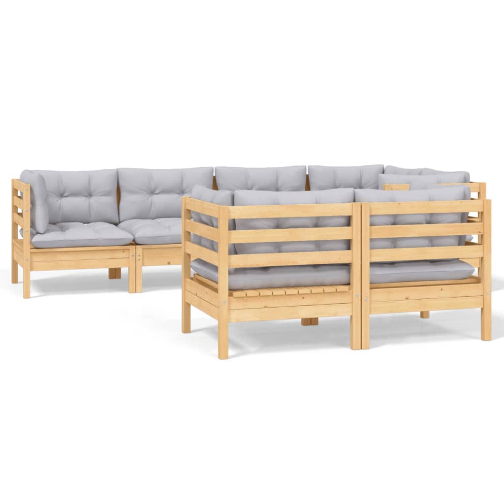 7-tlg. Garten-Lounge-Set mit Grauen Kissen Kiefer Massivholz