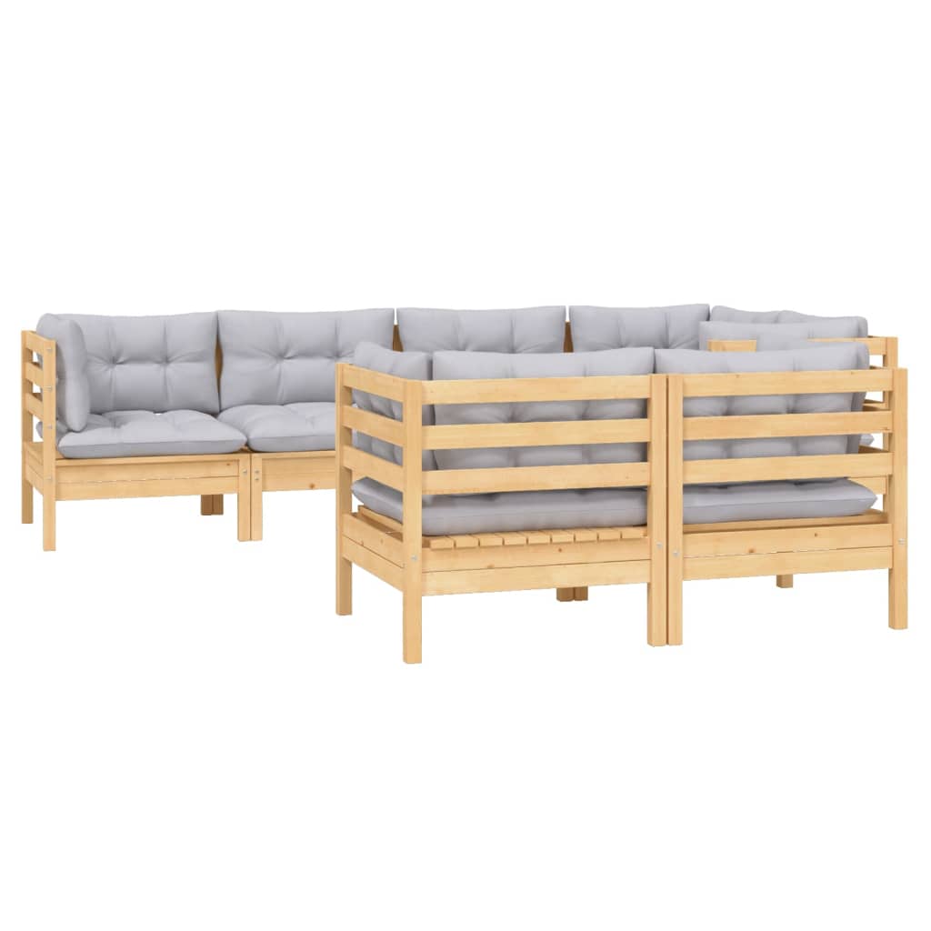 7-tlg. Garten-Lounge-Set mit Grauen Kissen Kiefer Massivholz
