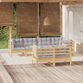 7-tlg. Garten-Lounge-Set mit Grauen Kissen Kiefer Massivholz