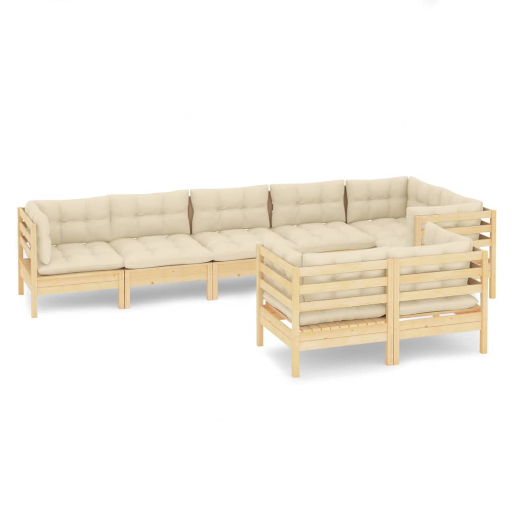 8-tlg. Garten-Lounge-Set mit Creme Kissen Massivholz Kiefer