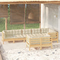 8-tlg. Garten-Lounge-Set mit Creme Kissen Massivholz Kiefer