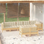 8-tlg. Garten-Lounge-Set mit Creme Kissen Massivholz Kiefer