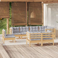 8-tlg. Garten-Lounge-Set mit Grauen Kissen Kiefer Massivholz