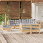 8-tlg. Garten-Lounge-Set mit Grauen Kissen Kiefer Massivholz