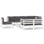 9-tlg. Garten-Lounge-Set mit Kissen Weiß Kiefer Massivholz