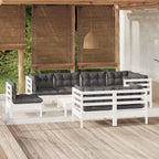9-tlg. Garten-Lounge-Set mit Kissen Weiß Kiefer Massivholz