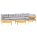 7-tlg. Garten-Lounge-Set mit Grauen Kissen Kiefer Massivholz