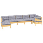 7-tlg. Garten-Lounge-Set mit Grauen Kissen Kiefer Massivholz