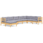 8-tlg. Garten-Lounge-Set mit Grauen Kissen Kiefer Massivholz