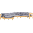 8-tlg. Garten-Lounge-Set mit Grauen Kissen Kiefer Massivholz