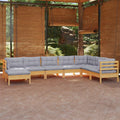 8-tlg. Garten-Lounge-Set mit Grauen Kissen Kiefer Massivholz