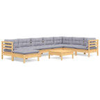 9-tlg. Garten-Lounge-Set mit Grauen Kissen Kiefer Massivholz
